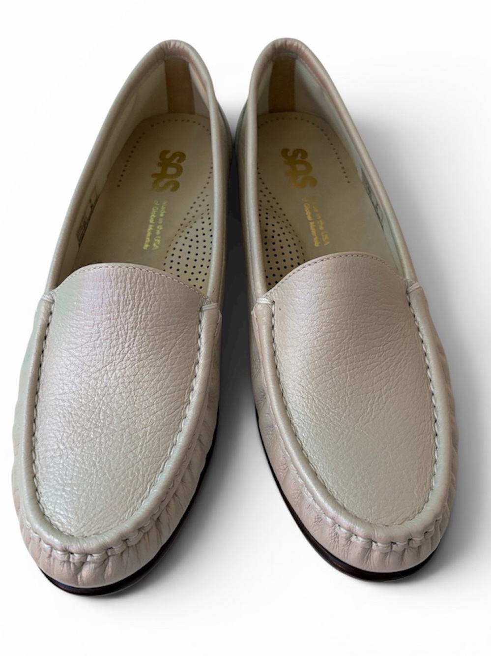SAS Women’s Cream with a slight shimmer Leather Slip-On Loafers
